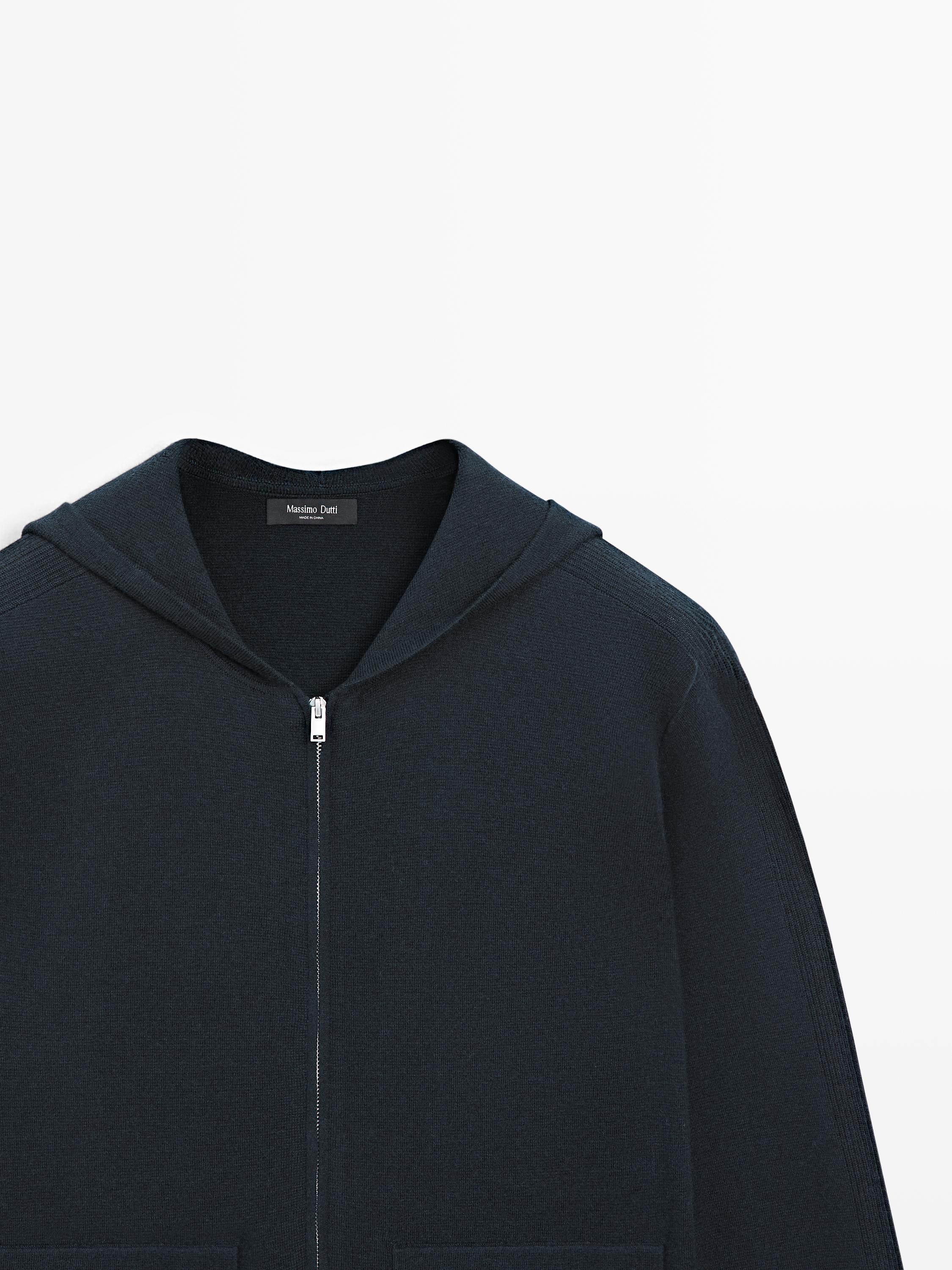Zip-up knit cardigan with hood